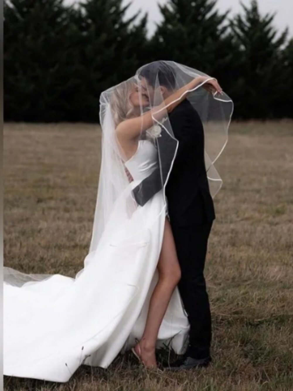 Satin Trim Cathedral Long Wedding Veil